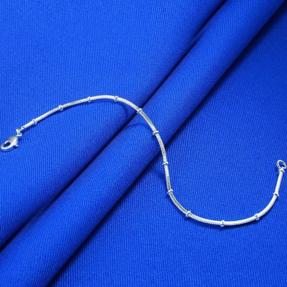 Margo Fine Stationary Beaded 925 Sterling Silver Snake Chain Minimalist Bracelet - Picture 4 of 10